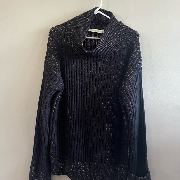 Marie Oliver Oversized‎ Knit Sweater Black Metallic Gold Thread Size 1X - Picture 2 of 6